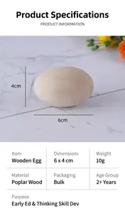 Detailed view of 6x4cm solid wood toy egg showing dimensions and smooth natural texture