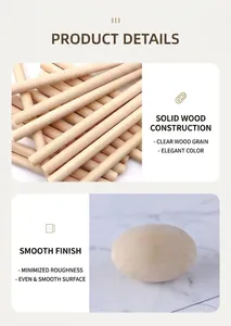Detail of smooth solid wood rods and balls for DIY crafts with natural wood grain finish