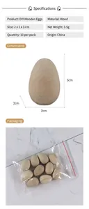 Set of 10 DIY unfinished wooden bird eggs, 2x2x3cm each for crafts and home decor