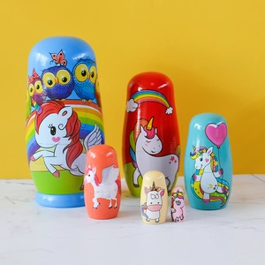 Unicorn Russian Nesting Dolls Matryoshka Wooden Hand Painted Rainbow Owl Animal Cartoon Toy Kids Gift Home Decor