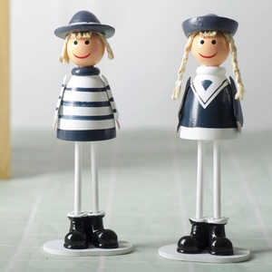 Hand Painted Nautical Sailor Wood Figurines Long Legged Dolls Home Office Desk Decor Navy Blue Striped Theme Ornament