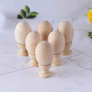 Unfinished Wooden Eggs And Egg Holders Natural Lotus Wood DIY Painting Educational Toys For Kids Easter Desktop Decoration