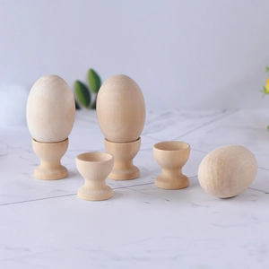 DIY painted wooden eggs and stands set for home decor and creative children's crafts