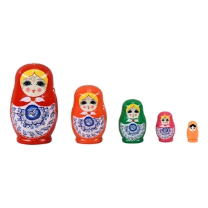Lot de 5 poupées russes en bois avec motifs floraux traditionnels peints à la main