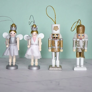 Wooden Nutcracker Soldier And Fairy Angel Christmas Tree Hanging Ornaments Glitter Festive Decorations