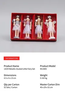 Set of four 13cm wooden fairy nutcrackers in gold, silver, pink and white with mesh skirts