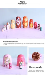 Detail of multi-layer wooden Russian nesting dolls with hand-painted zoo animal patterns