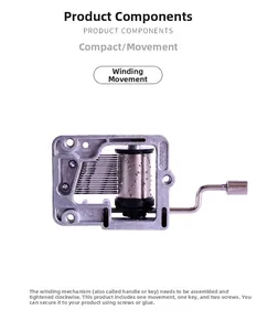 Macro shot of Yunsheng hand-cranked musical movement with zinc alloy comb and handle