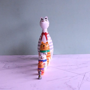 Hand-painted long neck cat wooden matryoshka nesting dolls set of 5 colorful pieces