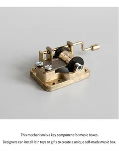 Macro view of mechanical hand-crank music box movement made of durable zinc alloy metal