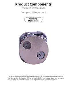 Mechanical clockwork music box movement with winding key and screws for DIY assembly