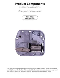 Mechanical wind-up music box movement with installation guide, key, and screw accessories