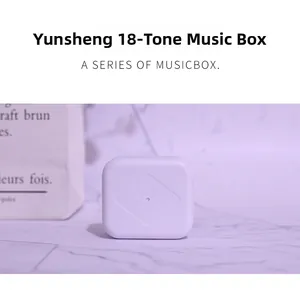 Close-up of 18-note mechanical music box movement with white square protective casing