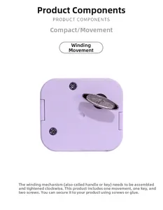 Detail of 18-note mechanical music box movement with purple shell and DIY key component