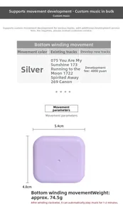 Detailed dimensions of purple 18-note wind-up mechanical music box movement DIY kit