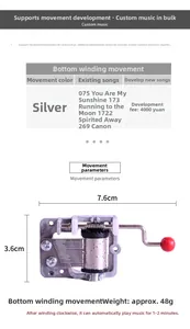 Mechanical wind-up music box movement dimensions 7.6x3.6cm with 48g weight and various tunes