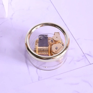 Vergoldete Mechanische Spieluhr Werk Mit Transparentem Rundem Gehäuse Uhrwerk Zum Aufziehen Musikbox DIY Geschenk Deko