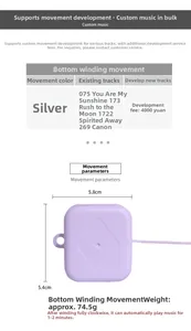 Detailed size chart and dimensions of the purple Yunsheng mechanical music box movement