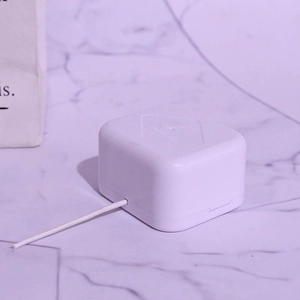 Mini white square mechanical music box accessory with retractable pull string DIY tool