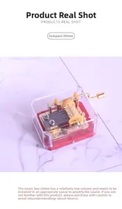 Macro view of hand-cranked music box mechanism with gold cylinders in a clear shell
