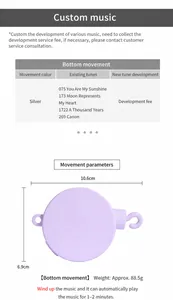 Mechanisches Spieluhrwerk mit Haken und Größenangaben für DIY Babybetten und Wiegen