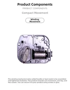 Mechanical wind-up music box movement kit with silver metal key and fixing screws