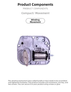 Mechanical music box movement set with winding key and installation guide