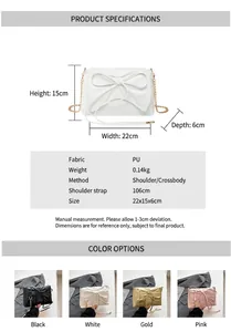 Detailed size specifications of the ribbon chain bag showing dimensions and colors