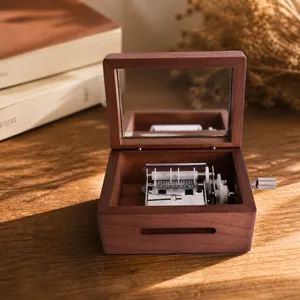 Boîte à musique DIY en bois de cerisier à manivelle avec miroir et kit de bandes à perforer