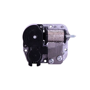 Mechanical 18-note wind-up music box movement with silver metal gears and black casing
