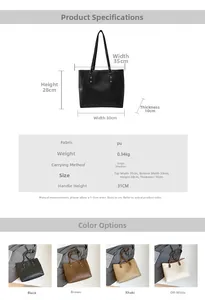 Detailed size chart and multi-color comparison for large vintage PU leather tote bag