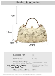 Détails du sac de soirée en dentelle florale beige avec poignée anneau dorée