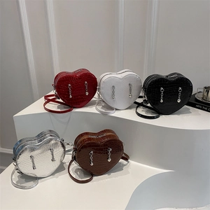 Chic crocodile texture heart-shaped crossbody bags in multiple colors with chain detail