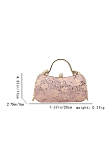 Sac de soirée à paillettes roses avec anse anneau doré et fermoir perle pour événements chics