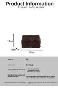 Detailed size chart for bow shoulder bag showing 29cm width and 110cm strap length
