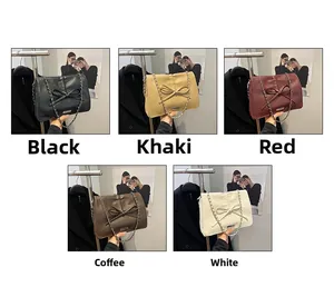 Color options for bow-knot chain bag in black, khaki, red, coffee, and white