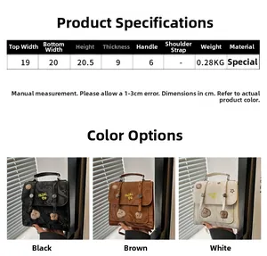 Detailed size chart and color options for the vintage patterned leather handbag