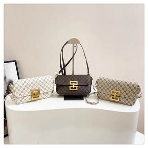 Detailed comparison of three retro printed leather crossbody bags with golden buckles