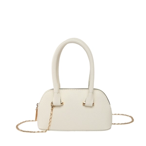 Sac à main blanc texturé litchi avec poignée ronde et bandoulière chaîne dorée