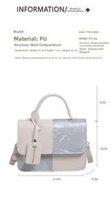 Dimensions détaillées du sac à main en cuir PU bicolore avec bandoulière réglable