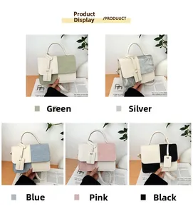 Collage de sacs à bandoulière carrés en vert, argent, bleu, rose et noir élégant