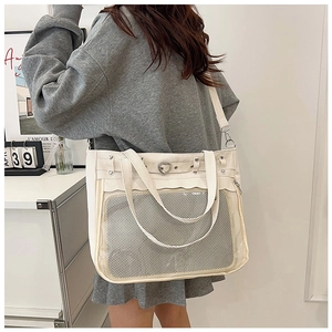 White large capacity ita bag featuring a heart buckle and clear PVC window for pins