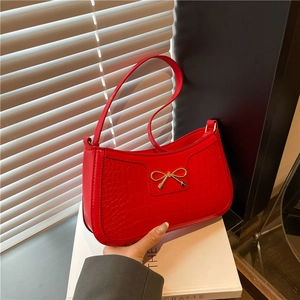 Sac Sous le Bras Motif Crocodile Cuir PU Femmes Nœud Vintage Sac à Épaule Élégant Rétro Petit Sac à Main Mode Quotidien