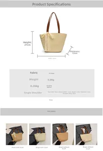 Detailed technical diagram of large woven tote bag with dimensions and lace bow accent