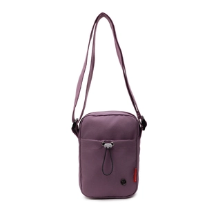 Cute minimalist purple crossbody bag with adjustable strap and front drawstring pocket