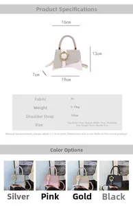 Détail d'un petit sac carré tendance avec boucle florale et sequins brillants