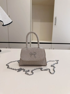 Mini Handbag With Glitter Bow And Metal Chain Strap Evening Party Top Handle Square Bag