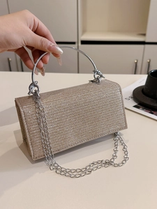 Elegant Glitter Sequin Evening Bag With Metal Ring Handle And Chain Strap Fashion Small Square Crossbody Shoulder Bag