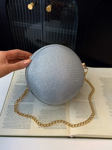 Women Fashion Ball Shaped Sequin Shoulder Bag Mini Round Chain Crossbody Bag Urban Simple Evening Party Clutch Purse