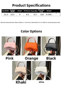Detailed dimension guide and color options for the mini PU leather crossbody flap bag